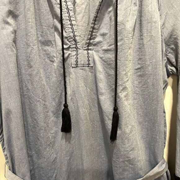 Who What Wear Blue Belted Dress Embroidered and Crochet Sleeves Boho Large‎ - Picture 5 of 11